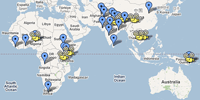 A Google map showing the locations of various lighting projects around the world.
